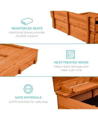 47x47-Inch Kids Wooden Outdoor Sandbox w/ 2 Foldable Bench Seats, Sand Protection, Liner