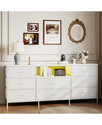  LED TV Stand Dresser with 8 Fabric Drawers for TVs , Media Console with Steel Frame Storage