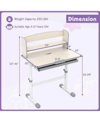 Kids Wood Height Adjustable Study Desk with Tilting Desktop