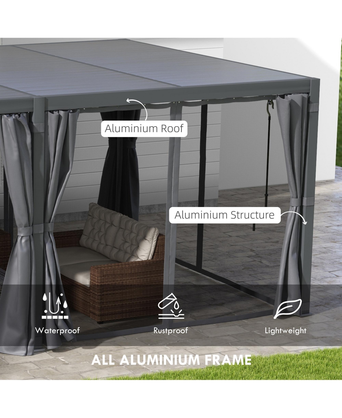 Outsunny 12'x19' Aluminum Pergola with Adjustable Louve Roof, Natural