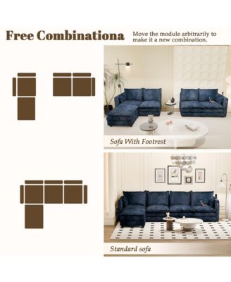 Modular Sectional Sofa L Shaped Couch, 4 Seat Sofa Set with Ottoman and Pillows, Chenille Fabric