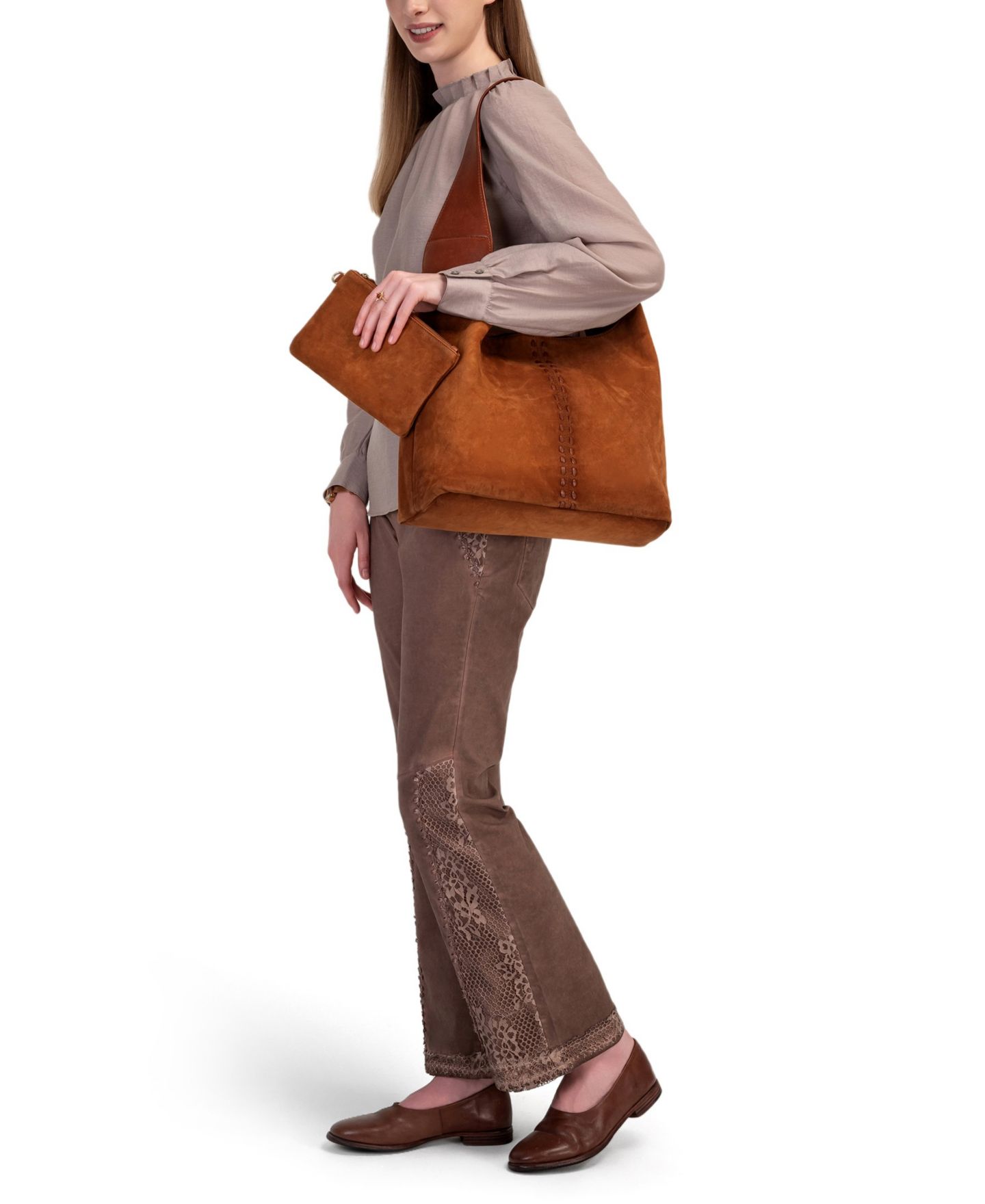 Женская сумка OLD TREND Hydrangea Medium Vintage Ombre Hobo Handbag, цвет: Коньячный коричневый — фото 7