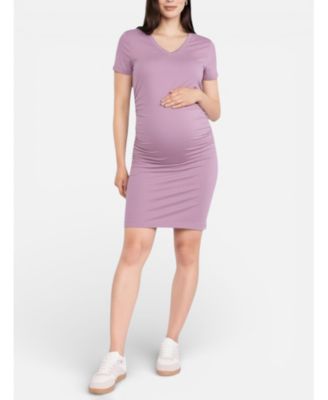 Women's V-Neck Short Sleeve Side Ruched Bodycon Mini Dress