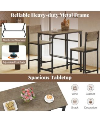 Small Space Bar Dining Set 3 Piece with Backrest and Footrest Design