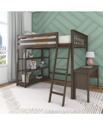 Max and Lily Full Size High Loft Bed with Desk, Ladder and Bookcase, Solid Wood Frame, Space Saving, 400 lbs Weight Capacity, Easy Assembly