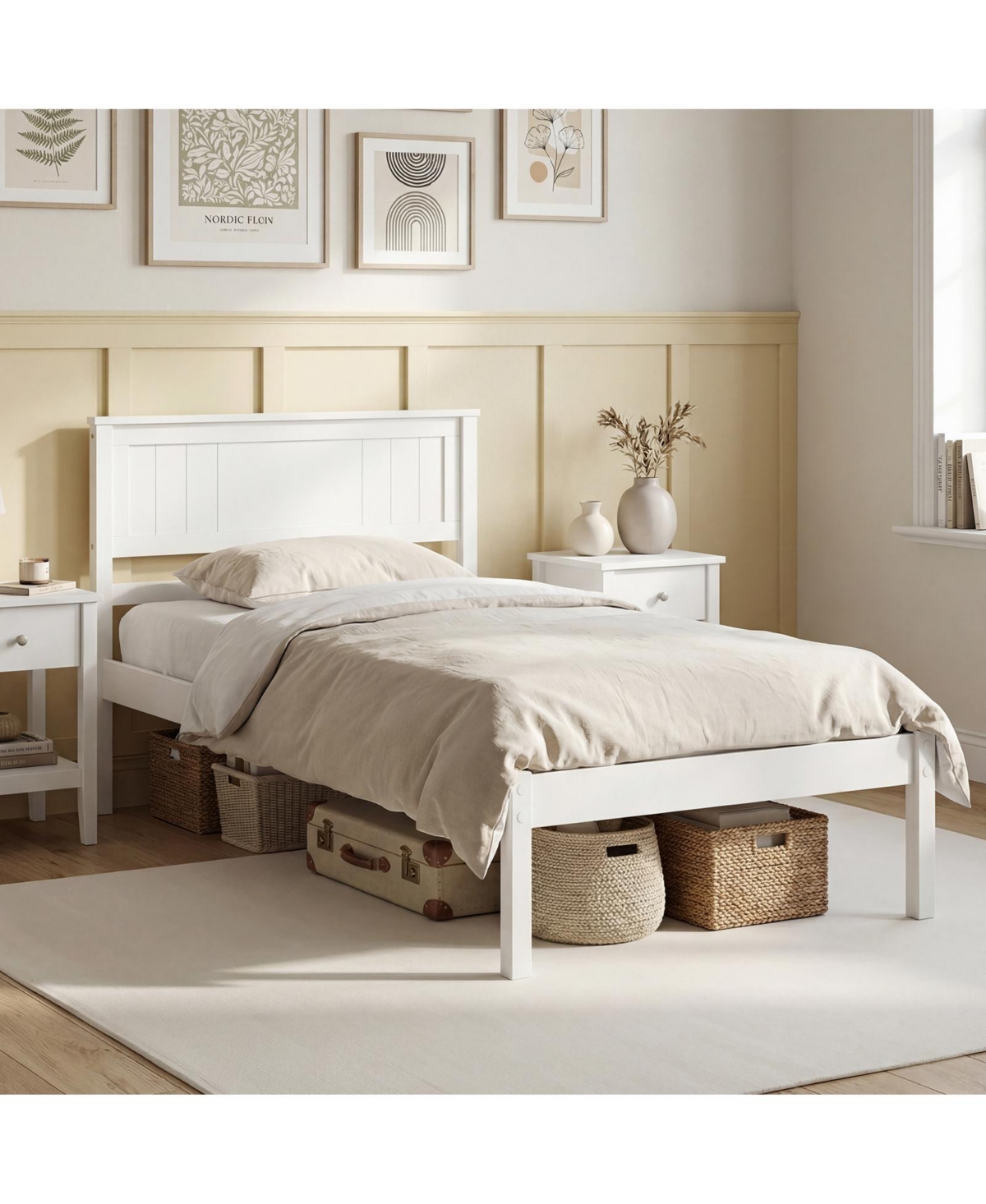 Slickblue Wooden Platform Bed Frame with Headboard and Slat Support