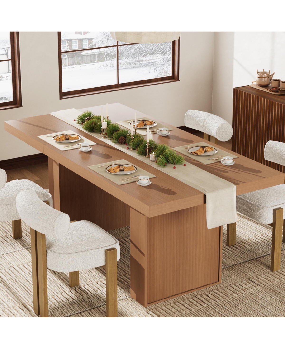 homfan 70.8 Dining Table for 6–10, Modern Wood Table with Storage and Fluted Legs