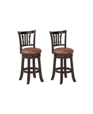 Set of 2 Counter Height Bar Stools with Swivel Seat, Back Support and Wooden Frame