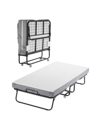 Folding Rollaway Bed with 5 in Foam Mattress, Twin Size Portable Roll Away Bed Frame, 450 lbs Capacity