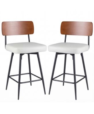 Set of 2 Counter Height Bar Stools with Cushioned Seat & Metal Legs