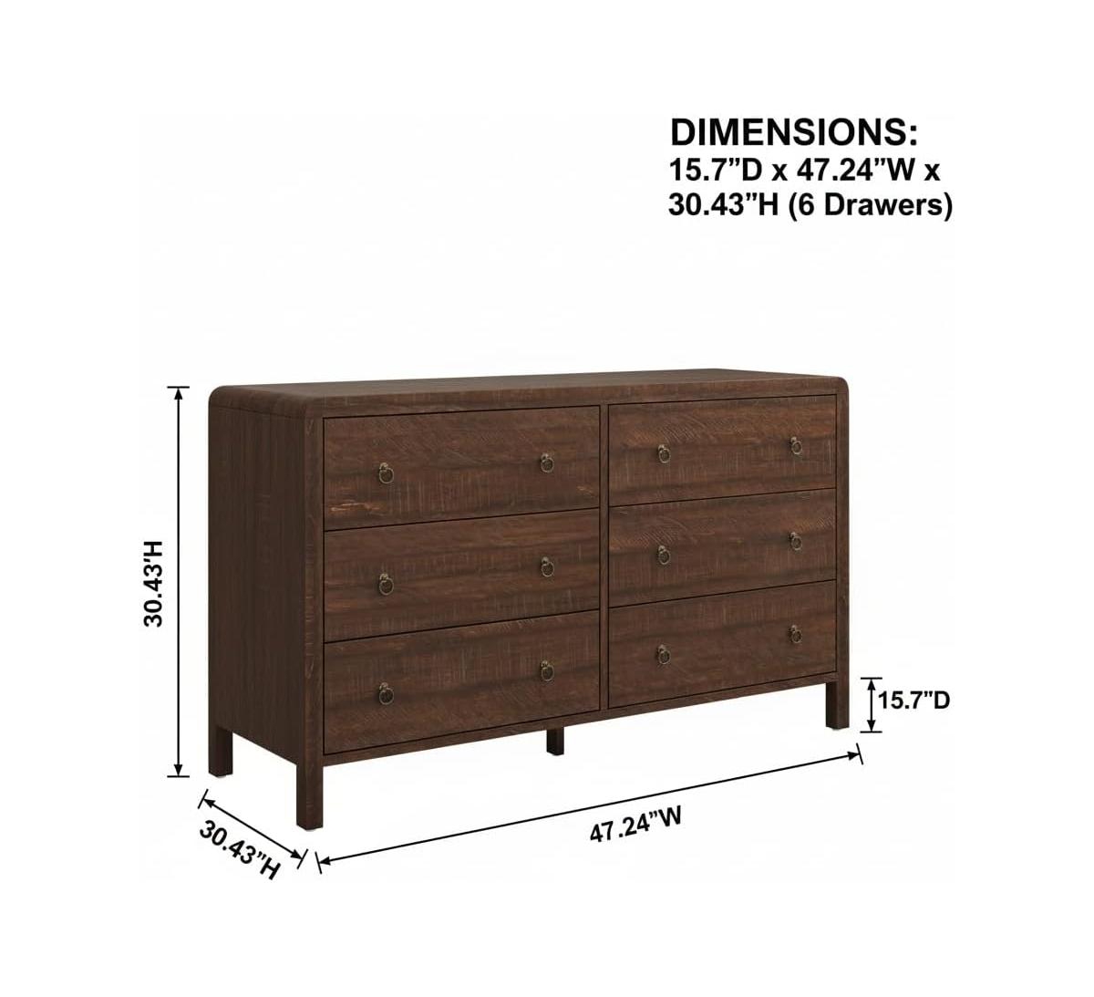 gaomon 6 Drawer Dresser for Bedroom, Wood Dresser with Large Storage Drawers, Modern Curved Angle Clothes Organizer for Closet
