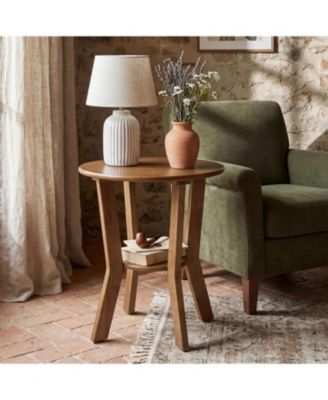 Side Table, 2-Tier Small Round End Table, Nightstand with Open Shelves