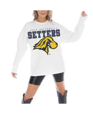 Women's White Pace University Setters Big Goals Oversized Long Sleeve T-Shirt