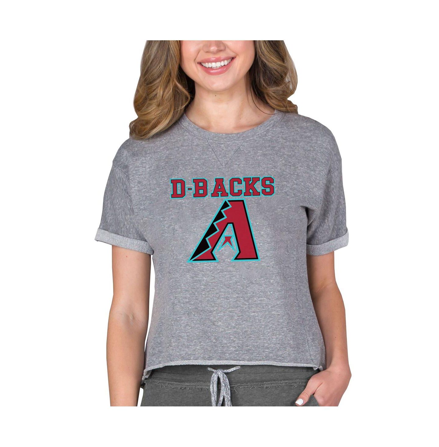 Женская толстовка Concepts Sport Gray Arizona Diamondbacks Tri-Blend Mainstream Terry Short Sleeve Sweatshirt Top — фото 1