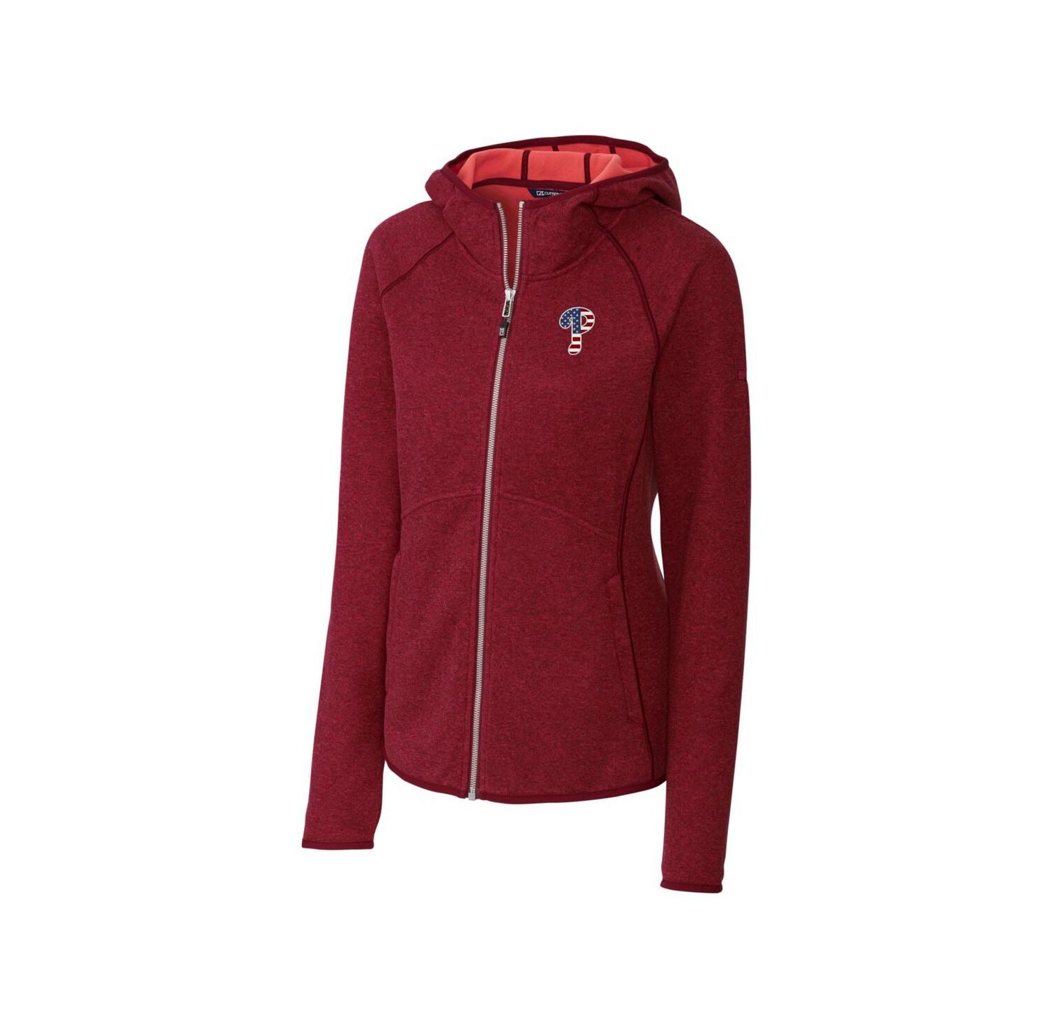 Women's Cardinal Philadelphia Phillies Americana Logo Mainsail Sweater-Knit Full-Zip Hoodie