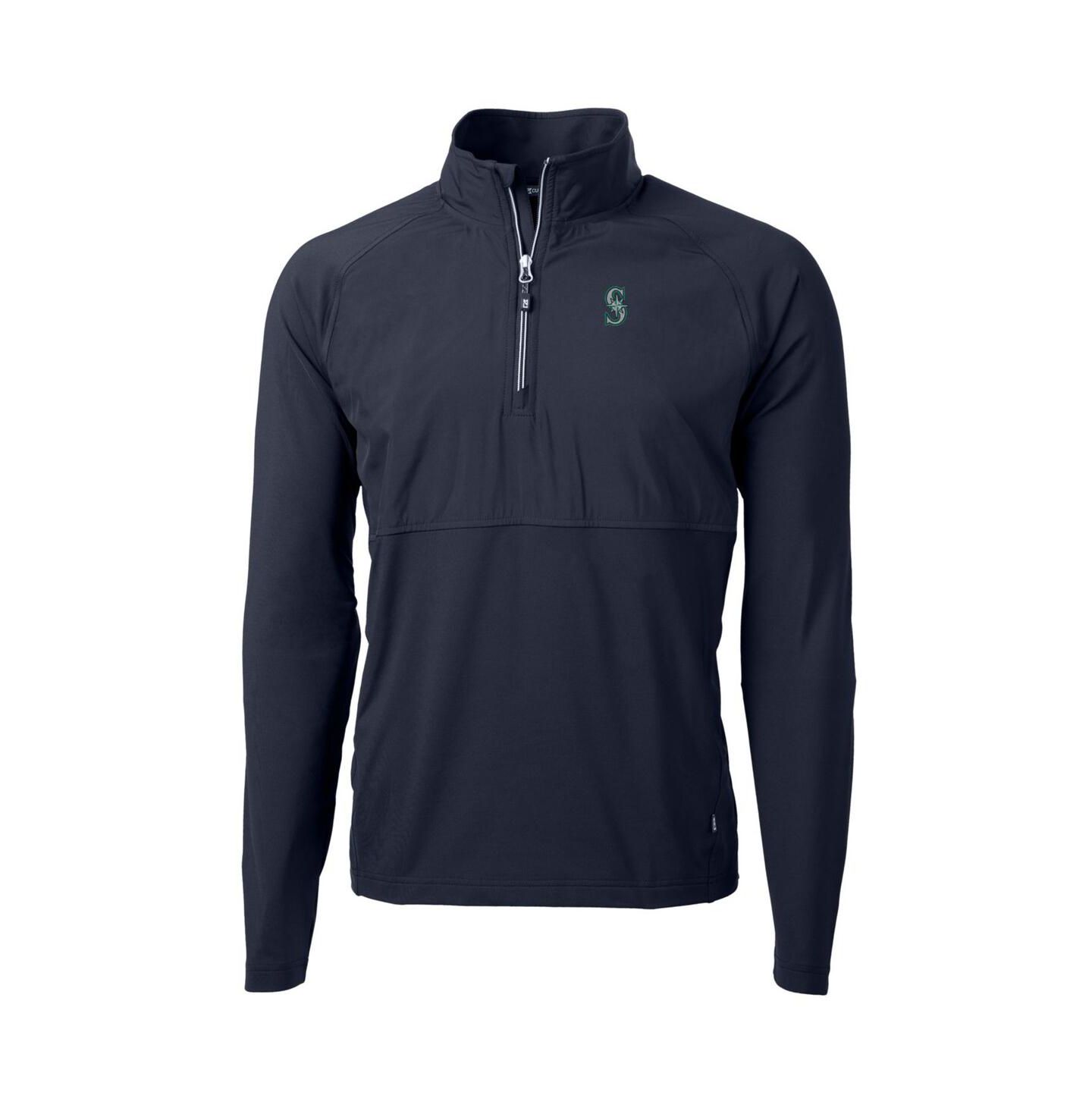 Мужская куртка Cutter & Buck Navy Seattle Mariners Adapt Eco Knit Hybrid Quarter-Zip Pullover — фото 1