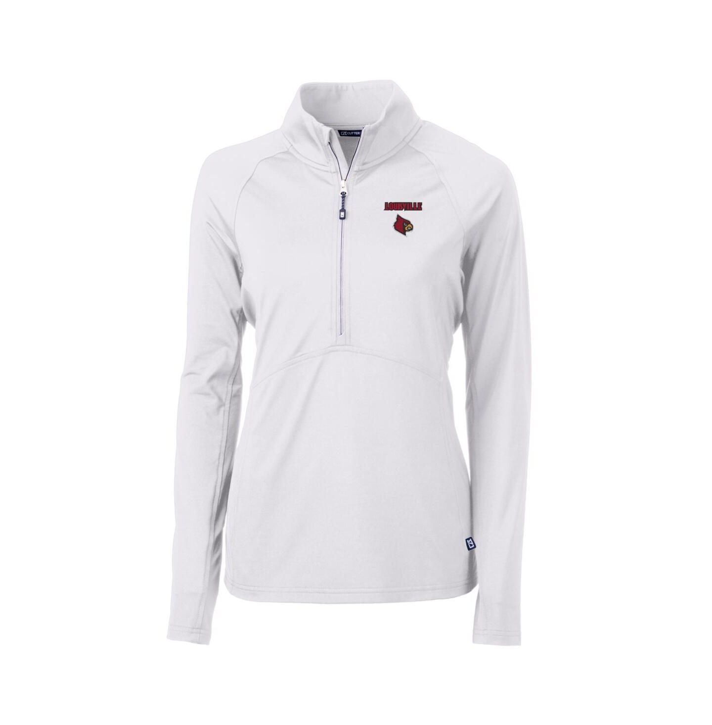 Женская куртка Cutter & Buck White Louisville Cardinals Adapt Eco Knit Half-Zip Pullover — фото 1