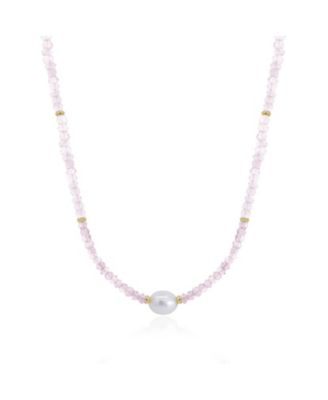 The Lovery Rose Quartz Bead Pearl Necklace 14K Gold 456$