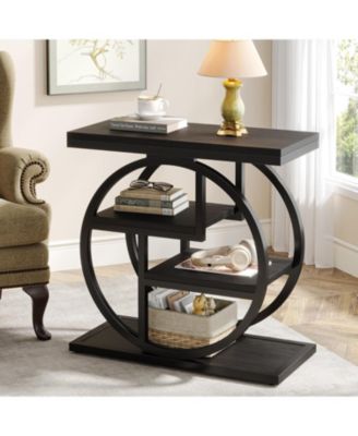 End Table, 4-Tier Narrow Side Table with Storage Shelves, Industrial Bedside Table for Bedroom, Wood Small Sofa Side Table