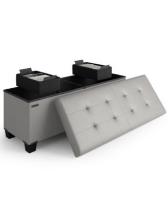 43 Inch Leatherette or Fabric Finish Ottoman Storage Bench with Storage Bins