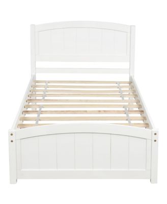 Twin Size Bed Frame, Wood Platform Bed with Headboard, Footboard and Wood Slat Support for Bedroom