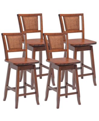 Set of 2 Swivel Bar Stools Counter Height Rubber Wood Pub Chairs w/