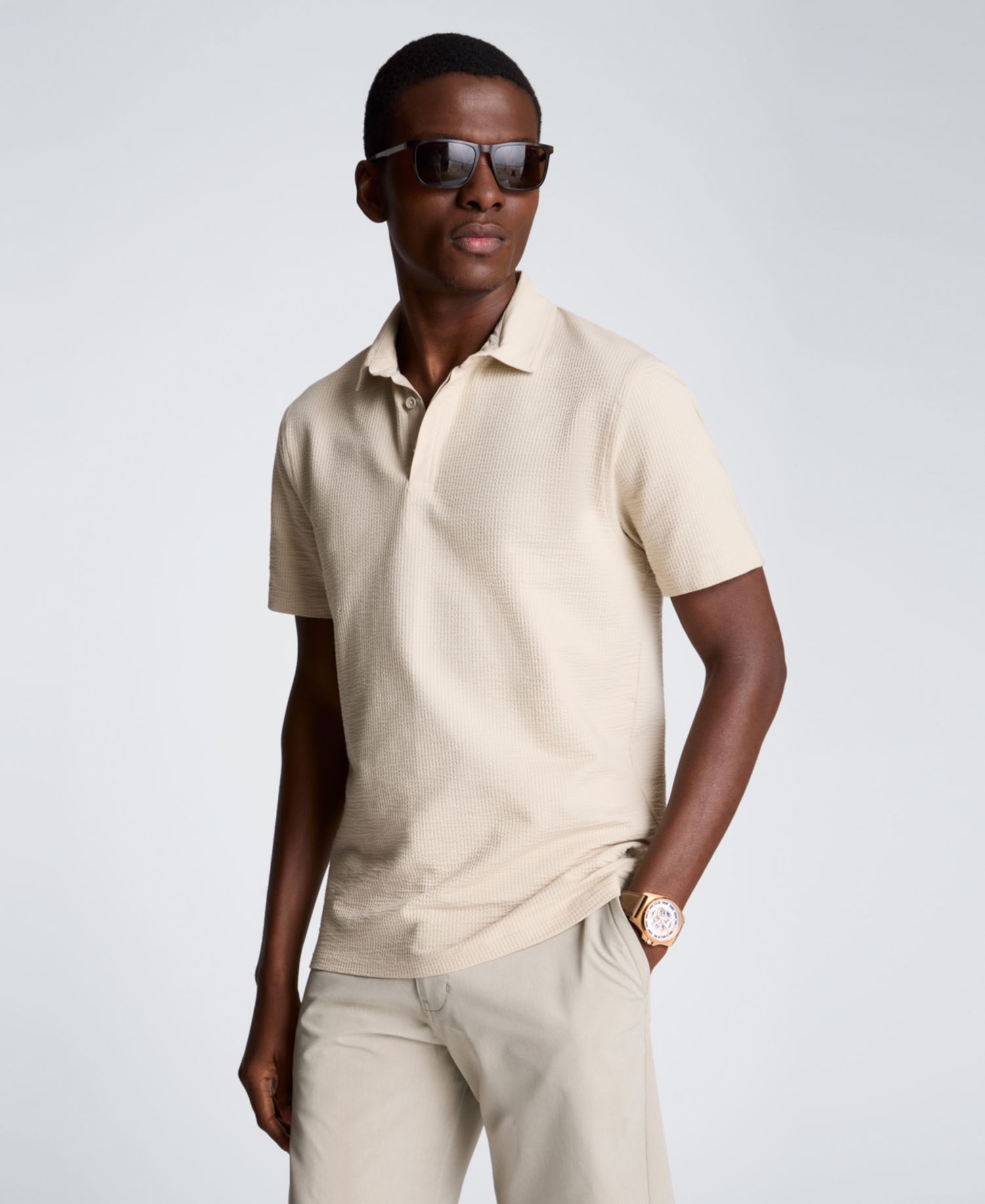 Men's Seersucker Polo Collar Polo Shirt