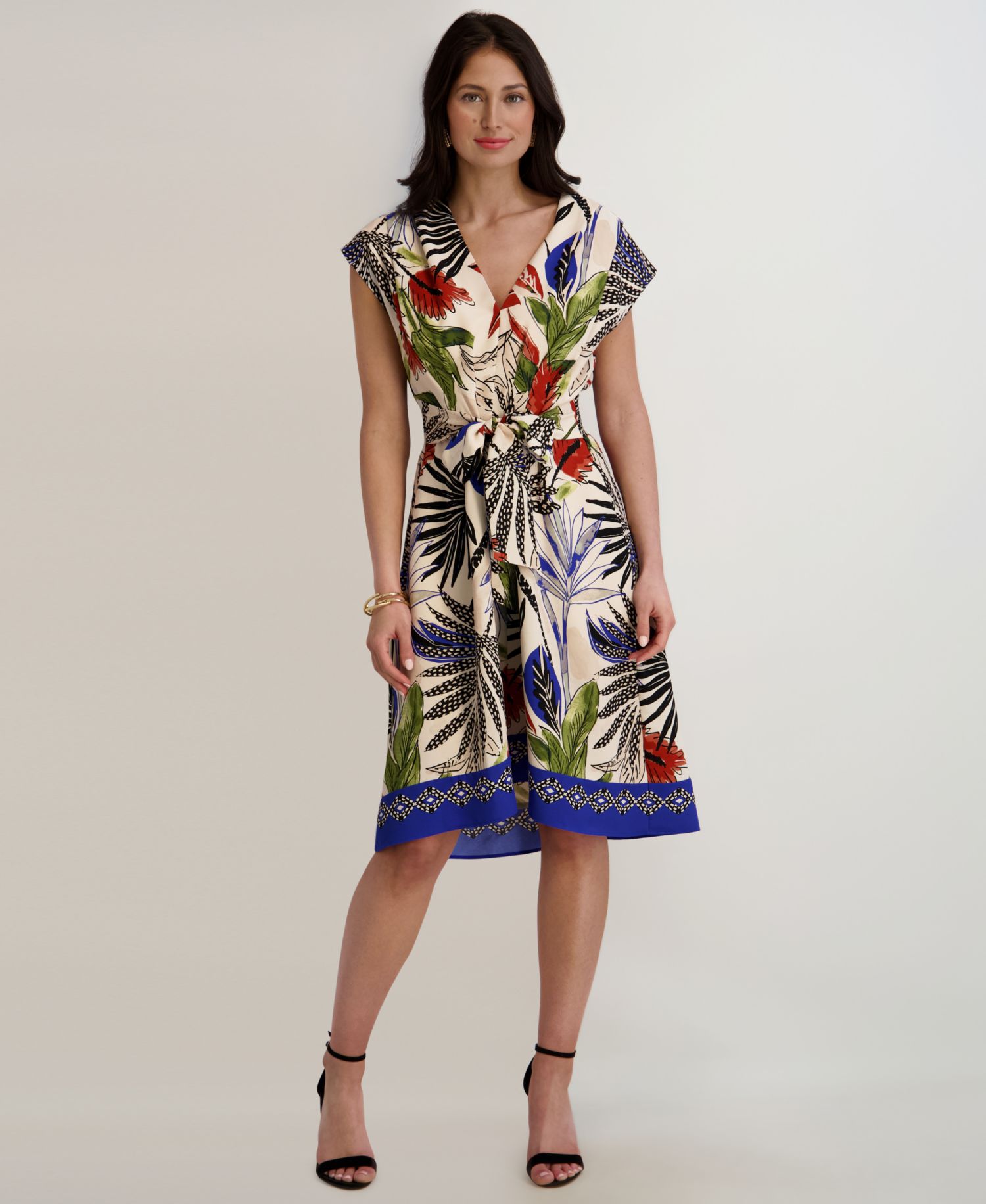 Women's Printed V-Neck Midi Dress