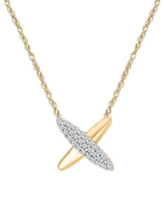 Wrapped Diamond X Shape Necklace (1/10 ct. t.w.) in 10k Yellow Gold ...