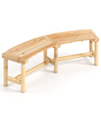 Patio Curved Bench Solid Wood Fire Pit Bench Outdoor Backless Loveseat
