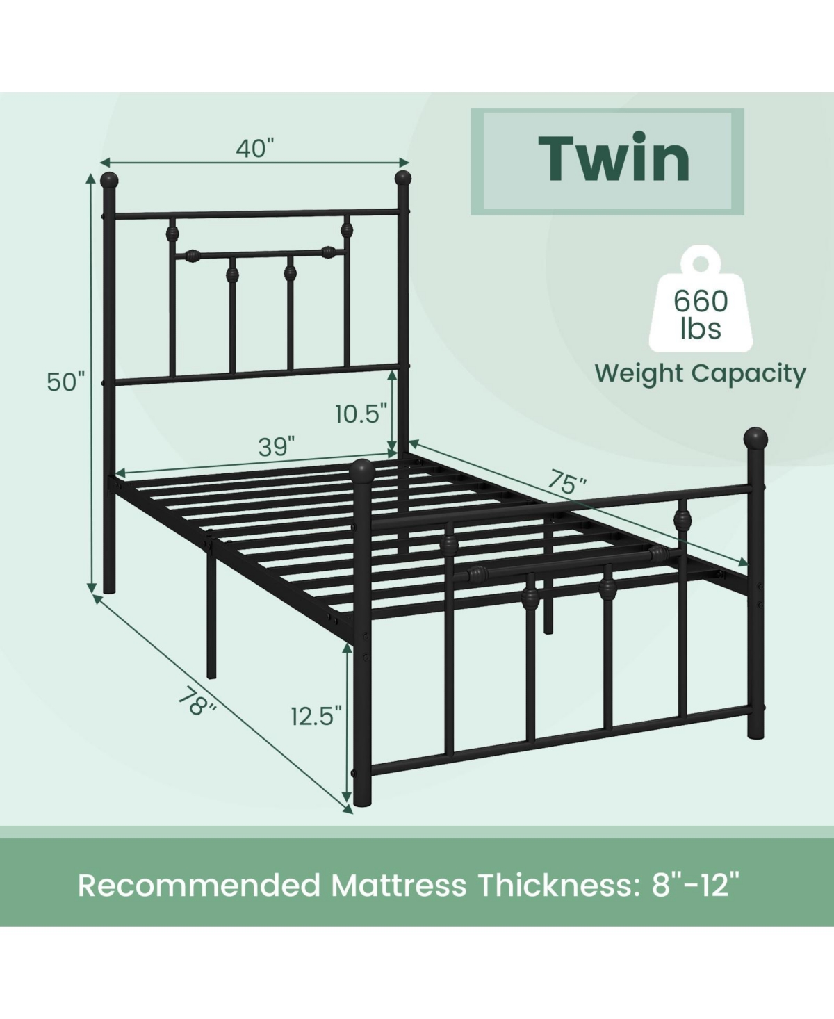 Slickblue Metal Bed Frame with Headboard