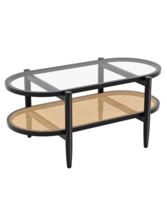 2-Tier Coffee Table with Tempered Glass Tabletop and Acacia Wood Frame