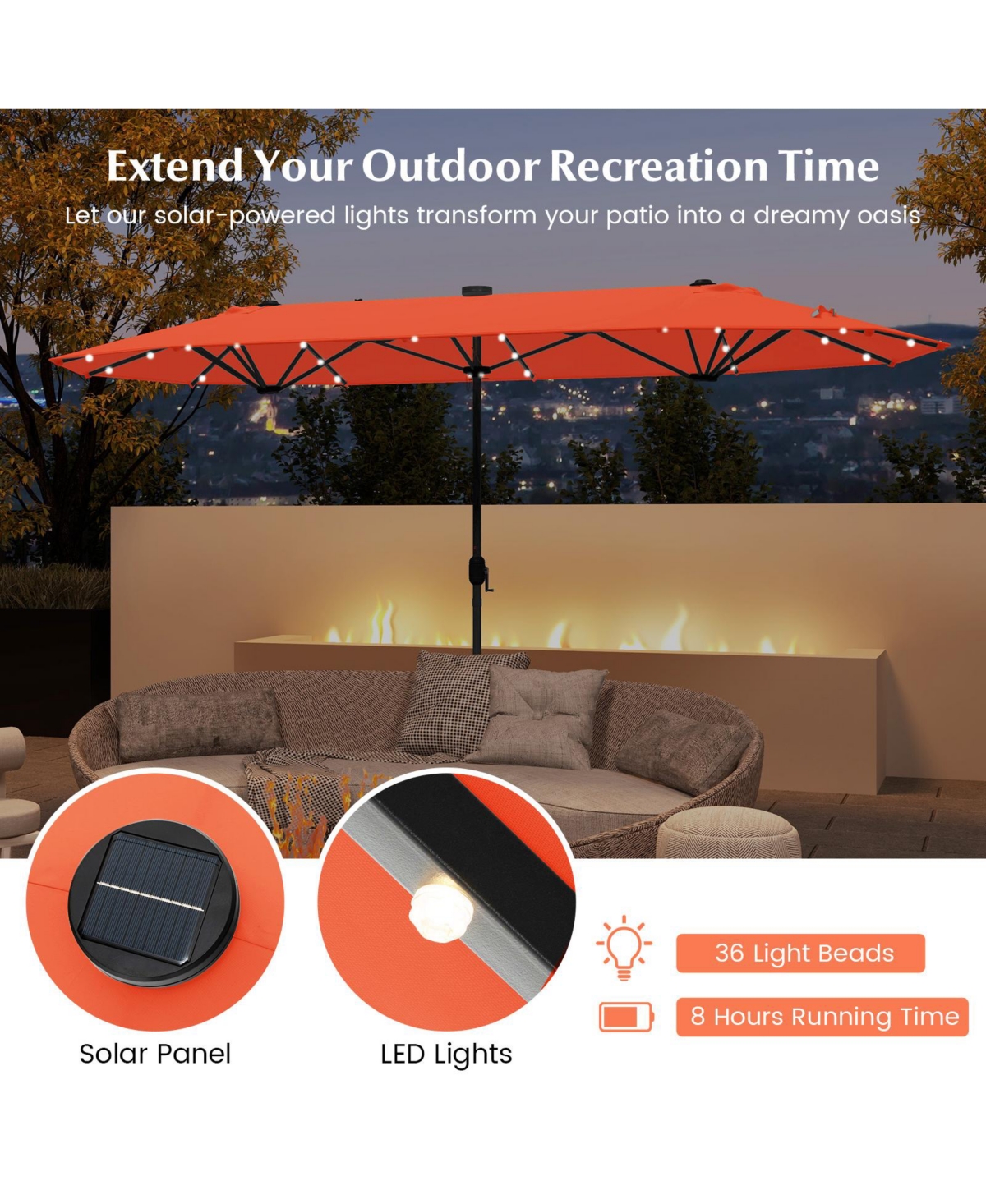 Sugift 13 ft Double Sided Patio Umbrella with Solar Lights