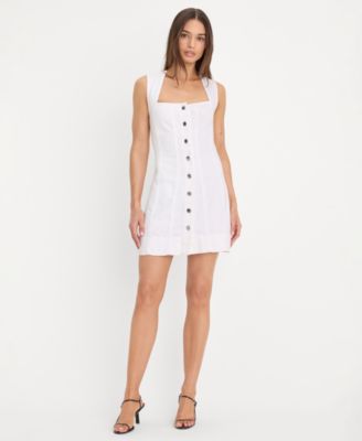 Women's Button-Front Square Neck Mini Dress