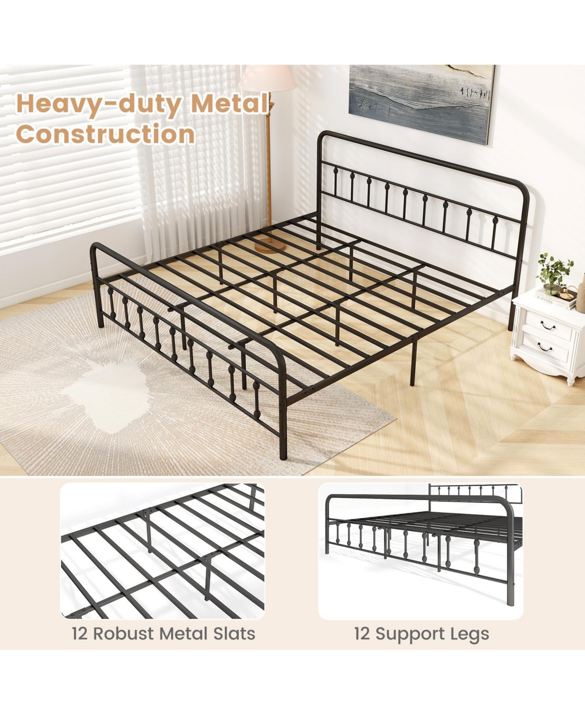 Slickblue Platform Bed Frame with Headboard Storage Space Under Bed for Organization