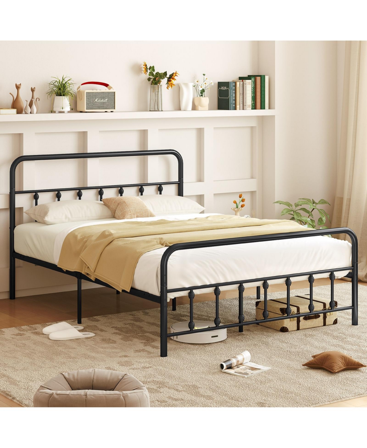 Slickblue Platform Bed Frame with Headboard Storage Space Under Bed for Organization