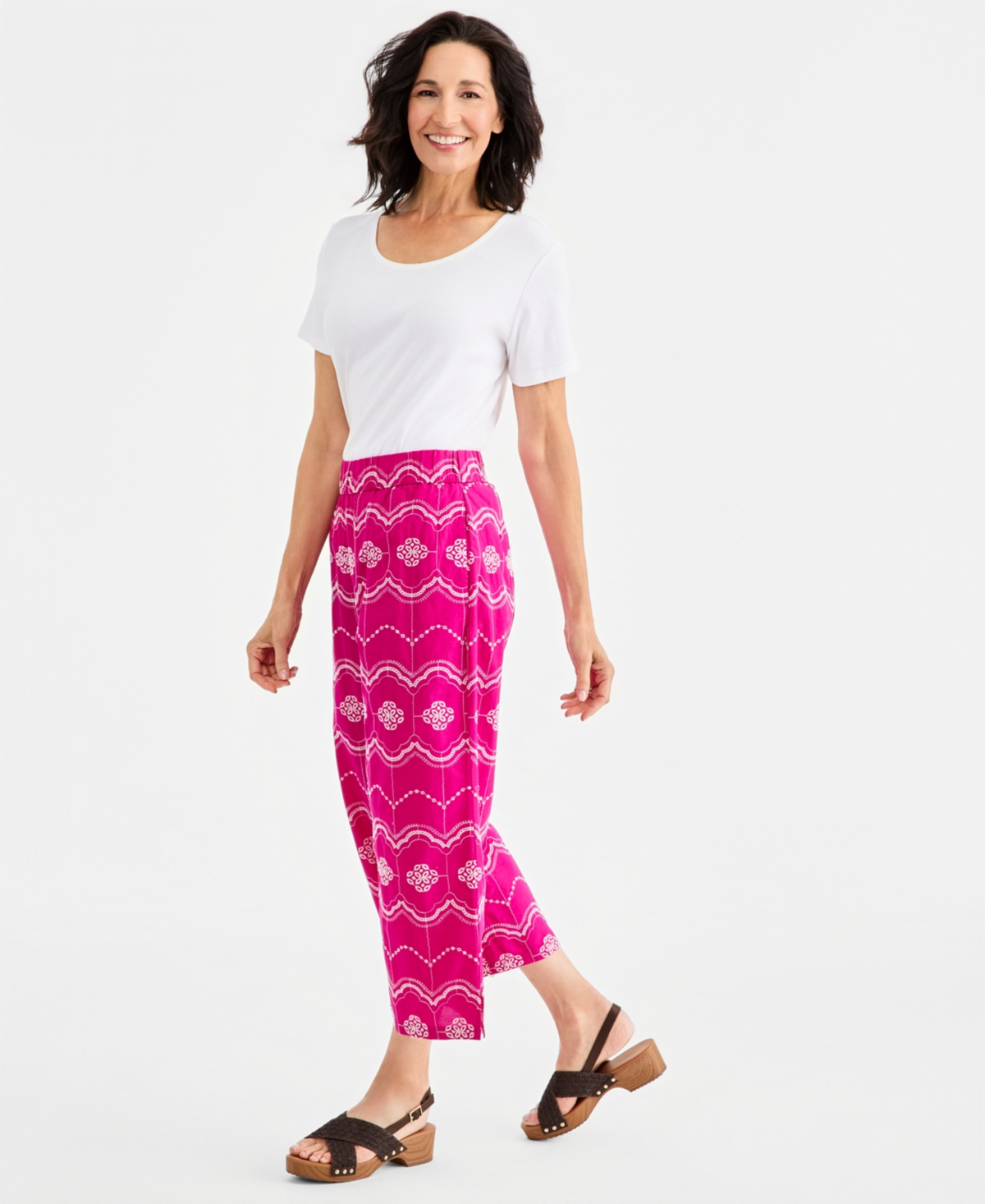 Style & Co Women's Cotton Embroidered-Eyelet Capri Pants, Macy's Exclusive