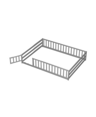 Kids Floor Bed with Full Safety Guardrails, Low Height Platform Bed Frame