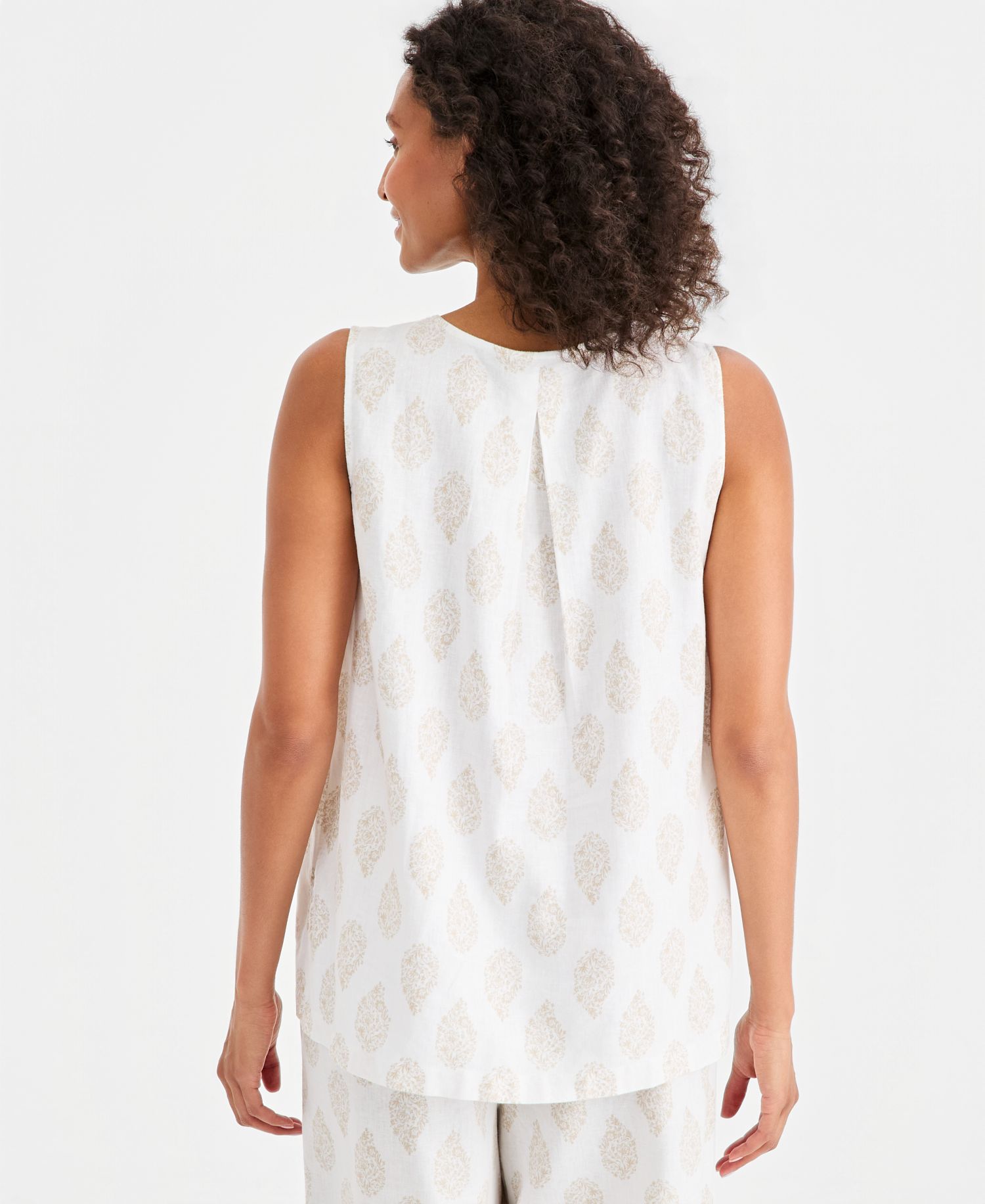 Women's Printed Sleeveless Linen V-Neck Tunic