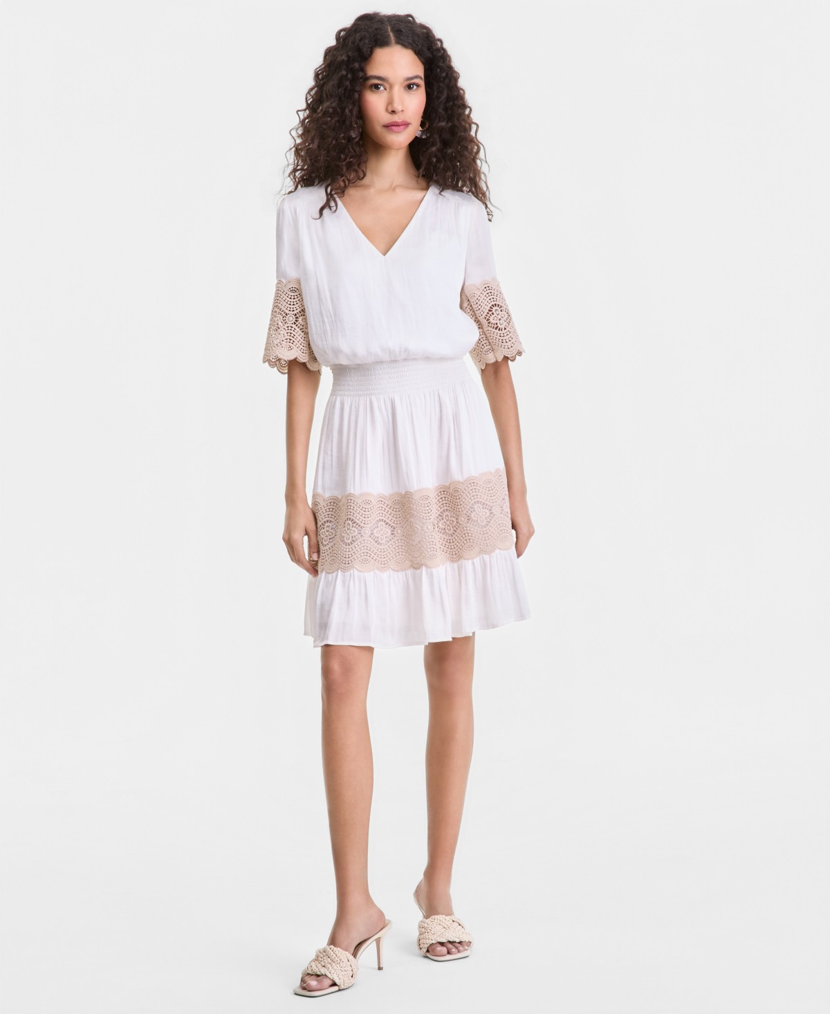 Женские платья I.N.C. International Concepts Women's Smocked-Waist Lace Trim Dress — фото 1