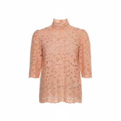 Women's Eyelet Lace Back Button Detail Top