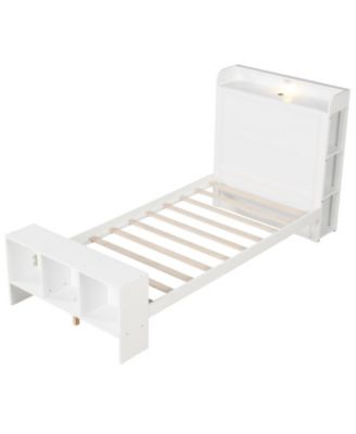 Bed Frame with LED Lights, USB Charging & Storage Headboard
