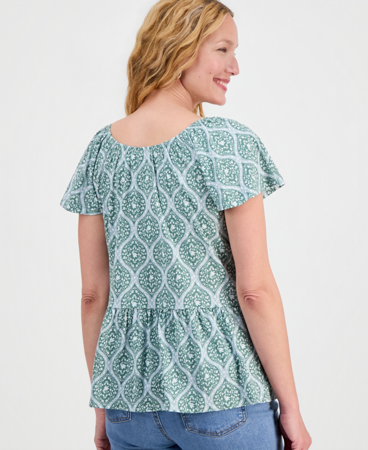 Style & Co Women's Printed Peplum Scoop-Neck Top, Macy's Exclusive