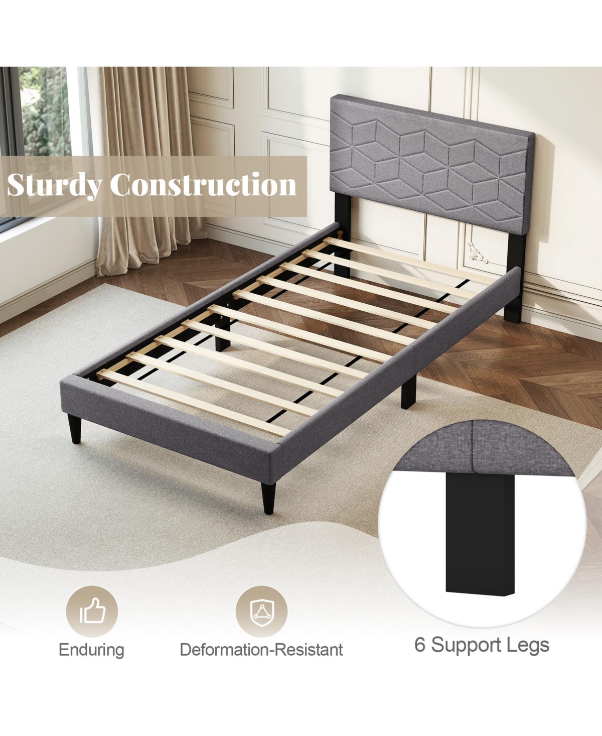 Slickblue Linen Fabric Upholstered Platform Bed Frame