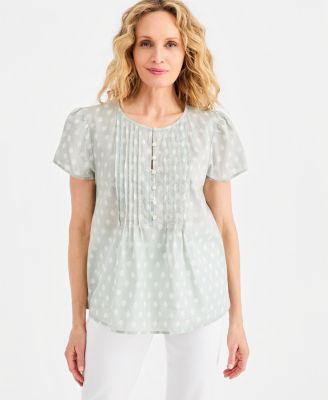 Petite Cotton Printed Flutter-Sleeve Top