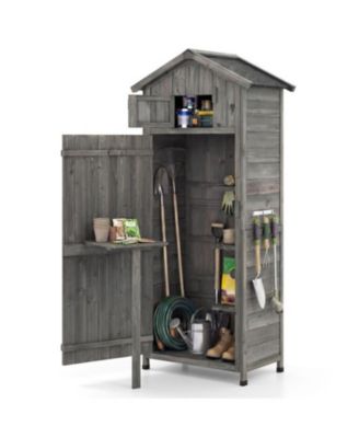 70 Inch Tall Garden Tool Storage Cabinet with Lockable Doors and Foldable Table