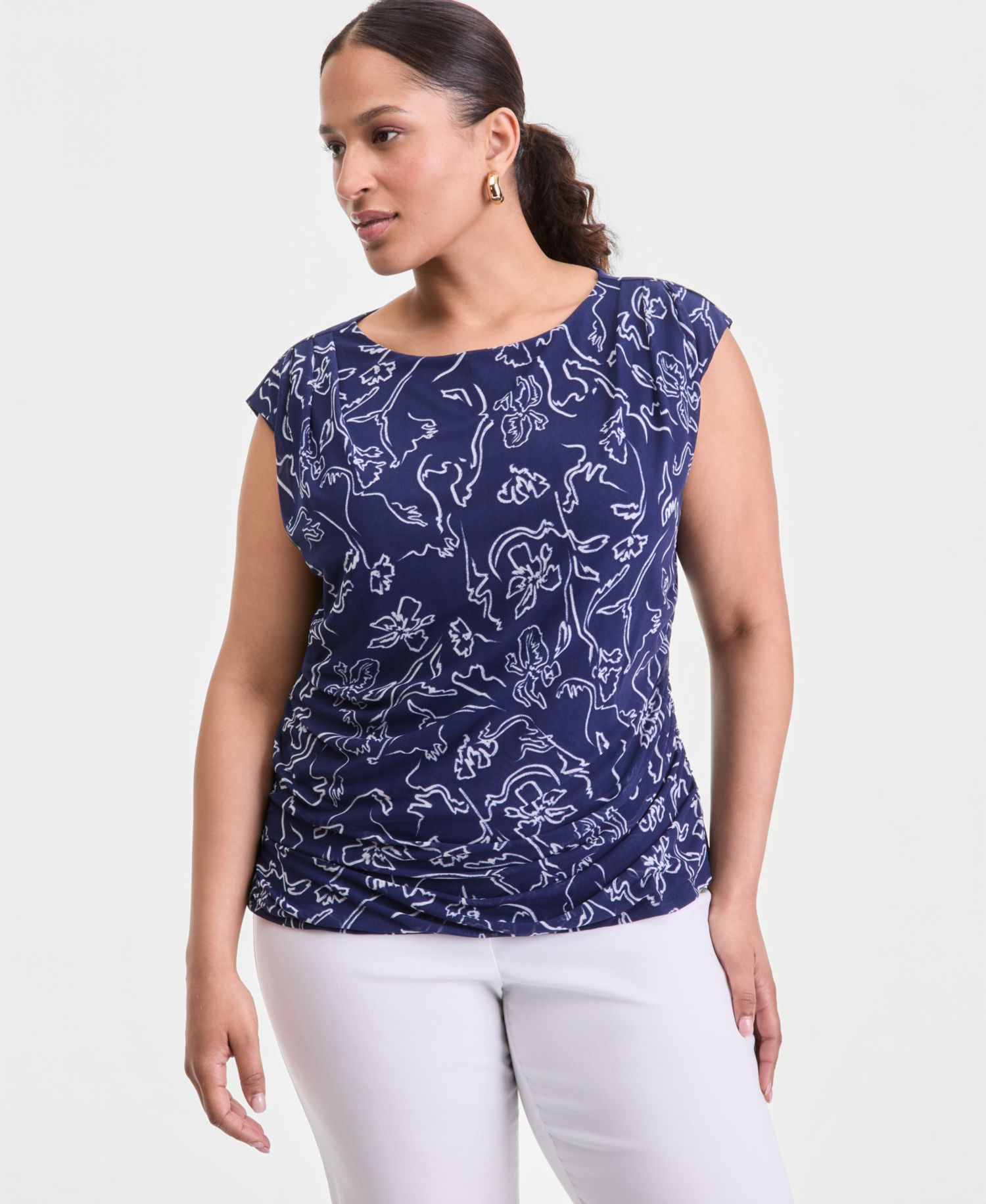 I.N.C. International Concepts Women's Sleeveless Printed Mesh Top