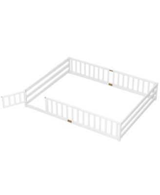 Kids Floor Bed Frame with Full Length Guardrails, Montessori Style Safe Sleeping Bed