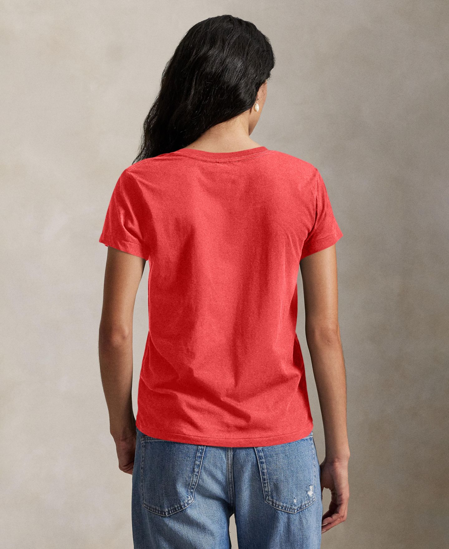 Женская футболка Polo Ralph Lauren V-Neck Short-Sleeve, цвет: Bright Hibiscus — фото 9