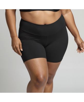 Plus Size Chlorine Resistant High Waisted Mid-Thigh Swim Shorts
